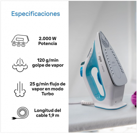 Fier de calcat cu abur Braun Household TexStyle 1 SI 1050BL, 2000 wati, albastru [3]