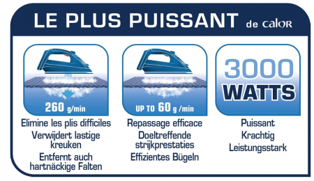 Fier de călcat cu abur Calor, până la 260 g/min aburi, FV9839C0, 350 ml, negru/auriu [2]