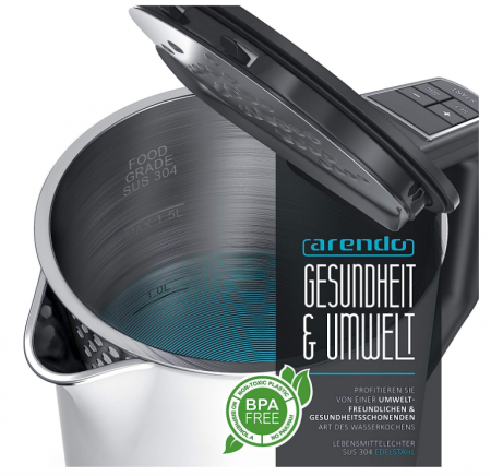 Fierbător apa Arendo din oțel inoxidabil, 40-100 de grade, 1,5 litri, 2200 W, GS [4]