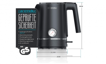 Fierbător Arendo din oțel inoxidabil cu afișare a temperaturii, 1.5 L, filtru de calcar [1]