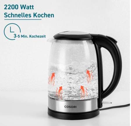 Fierbător electric din sticlă COSORI, 1.7L, 2200W, oțel inoxidabil, fără BPA [3]