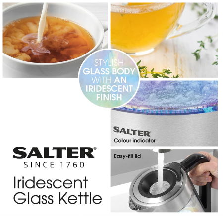 Fierbător electric din sticlă Salter EK5078IR, 1.7L, filtru de calcar, 2200W [2]