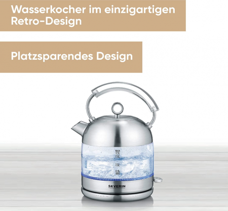 Fierbător electric din sticlă SEVERIN, design retro, ceainic, WK 3459 [1]