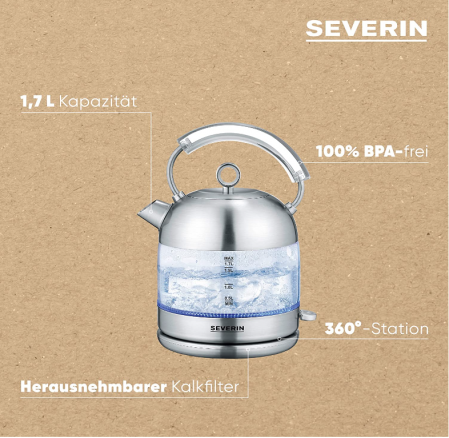 Fierbător electric din sticlă SEVERIN, design retro, ceainic, WK 3459 [3]