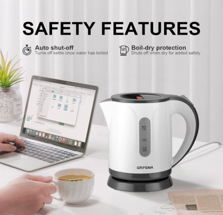 Fierbător electric GRIFEMA 0.8L, 1100W, ceainic de calatorie, fără BPA, alb [2]