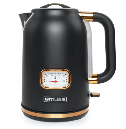 Bucatarie & Servire - Fierbător electric MUSE, retro, 2200W, afișaj al temperaturii, 1,7 L, oprire automată, negru mat/auriu (MS-030 BC)