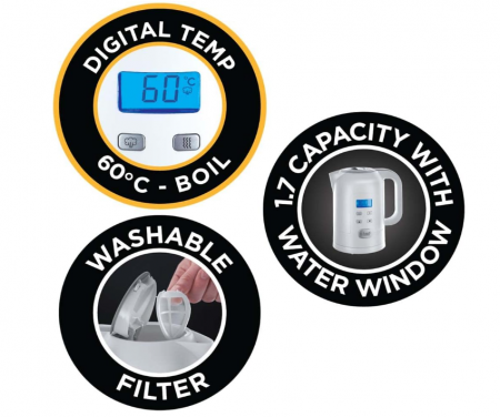 Fierbător Russell Hobbs cu setare digitală a temperaturii, 25-100°C, afișaj LCD, 1.7L, 2200W, 21150-70 [4]