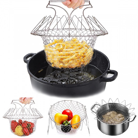 Vase pentru gatit - Filtru de prăjit – coș de scurgere vase cu fructe, filtru pliabil multifuncțional din oțel inoxidabil - GLODMIKY