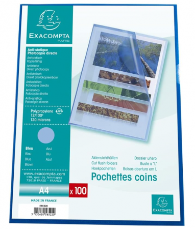 Folie protectie pentru documente A4 Exacompta 58522E, pachet de 100, deschidere în formă de L [2]