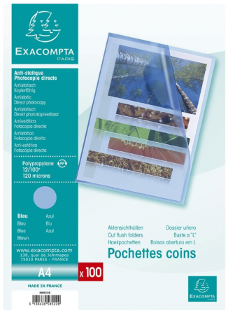 Folie protectie pentru documente A4 Exacompta 58522E, pachet de 100, deschidere în formă de L [1]