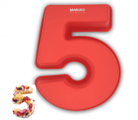 Electrocasnice pentru Bucatarie - Forma din silicon cu numarul 5 pentru tort/prajituri, 25 cm, rosu