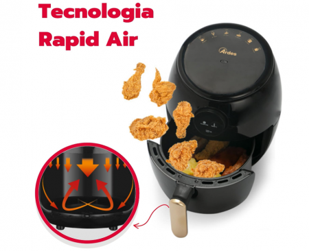 Friteuza cu aer cald Ardes, 2 L, cu afisaj digital si temporizator 60 de minute, temperatura maxima 200°C, negru [3]