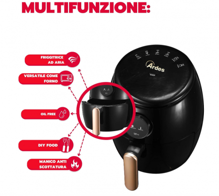 Friteuza cu aer cald Ardes, 2 L, cu afisaj digital si temporizator 60 de minute, temperatura maxima 200°C, negru [2]