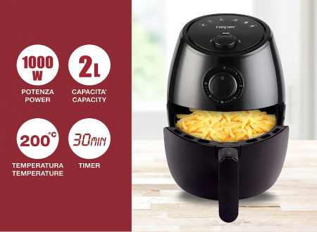 Friteuza cu aer cald BEPER P101FRI001, fara ulei, 2 litri, 1000 W, Negru [1]
