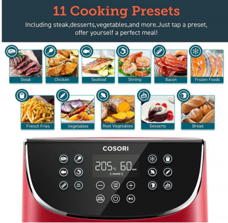 Friteuza cu aer cald Cosori Air Fryer CP158, 5.5L, XXL, 1700W, rosu [10]