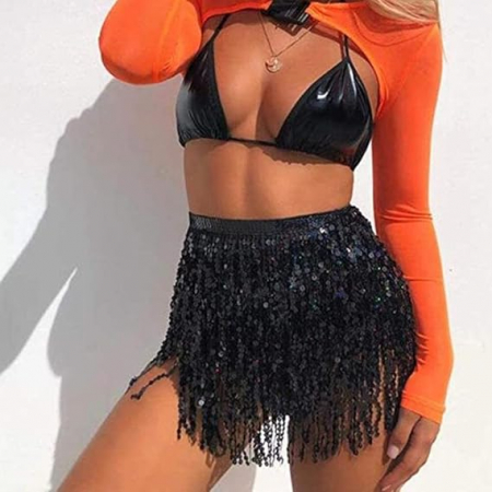 Fusta cu paiete pentru dansul din buric (belly dance), negru [2]