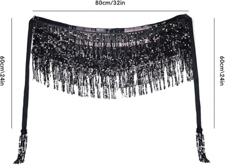 Fusta cu paiete pentru dansul din buric (belly dance), negru [5]