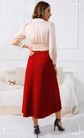 Fusta lunga maxi pentru femei Ciyubvh, rosu, M [4]