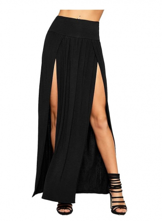 Fusta lunga pentru femei OgLuxe, 2 taieturi, negru, S/M [0]