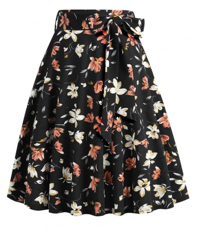 Imbracaminte femei - Fusta midi pentru femei, stil retro, casual, model floral, XXL