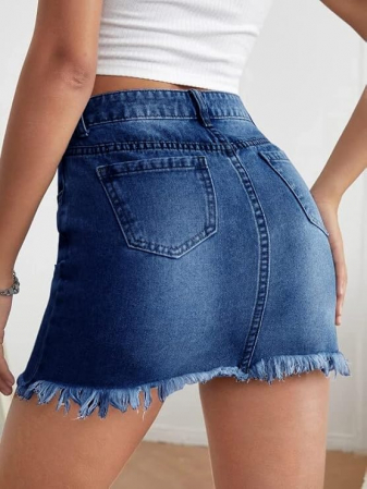 Fusta mini de denim de vară pentru femei JayscreateEU, albastru, XXL [3]