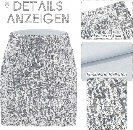 Fusta mini pentru femei Durio, cu paiete, argintiu, L [3]