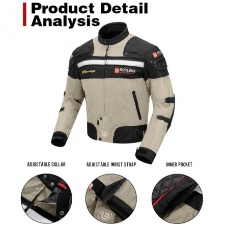 Geaca moto BORLENI pentru bărbați, 5 protecții, maro, XXL [3]