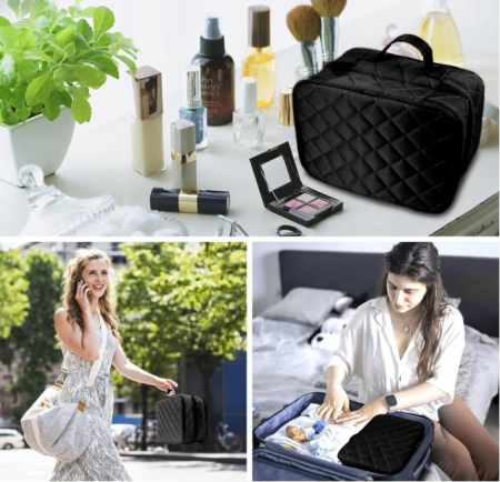 Geanta cosmetice pentru femei LEcylankEr, geanta de machiaj, neagra [4]