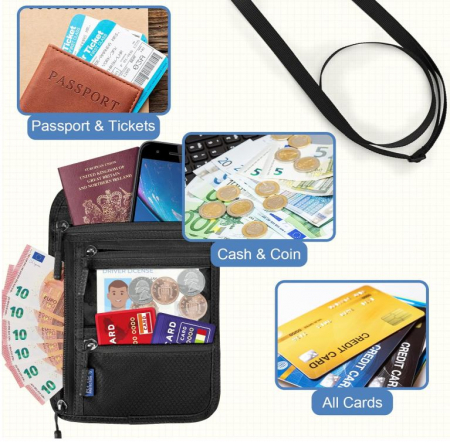 Geanta cu blocare RFID pentru gat Yordawn, negru [3]