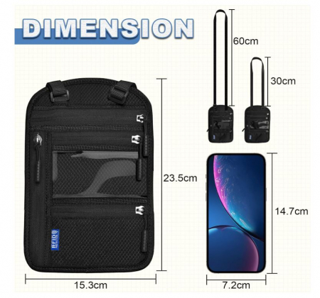 Geanta cu blocare RFID pentru gat Yordawn, negru [1]