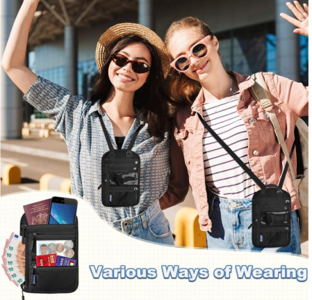 Geanta cu blocare RFID pentru gat Yordawn, negru [5]