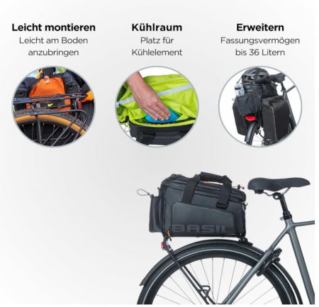 Geantă de bicicletă pentru portbagaj Basil Miles Tarpaulin XL Pro, 9-36L, negru/portocaliu [2]