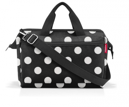 Articole Voiaj - Geanta de calatorie Reisenthel Allrounder S Pocket, negru cu buline albe, 11L, 39x26x16 cm