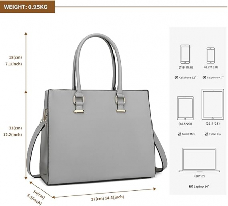 Geanta de mana pentru femei Miss Lulu L1509-1 GY, din piele PU, gri [2]