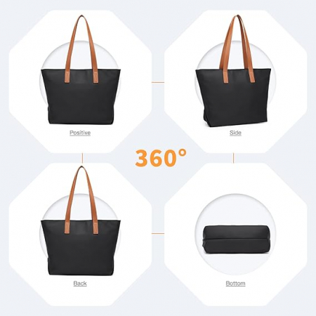 Geanta de mana pentru femei Miss Lulu Shopper, impermeabila, negru [5]