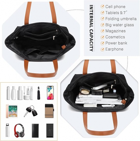 Geanta de mana pentru femei Miss Lulu Shopper, impermeabila, negru [4]