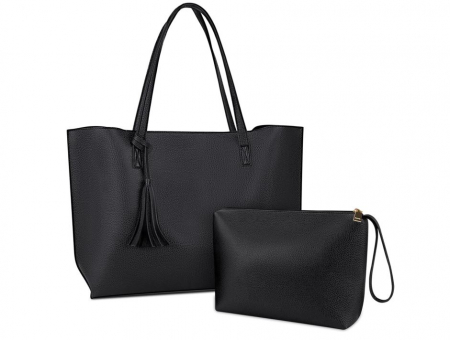 Fashion - Geantă de mână pentru femei NUBILY, din piele PU, 2 piese, negru