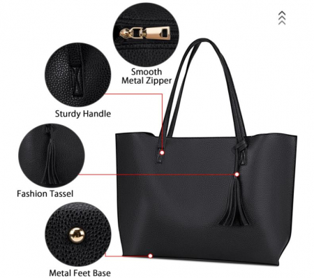 Geantă de mână pentru femei NUBILY, din piele PU, 2 piese, negru [3]