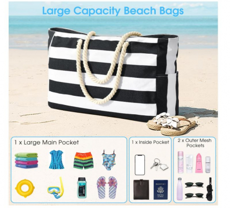 Geanta de plaja OSCAURT, cu dungi, XXL [3]