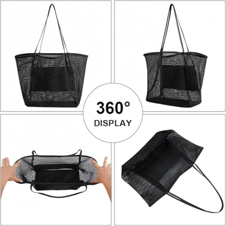 Geanta de plaja pentru femei Flintronic, din plasa, 45 x 35 x 16 cm, negru [4]