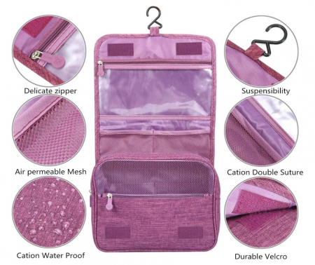 Geantă de toaletă Bansga, cu cârlig pentru agățat, roz [3]