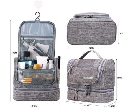 Geantă de toaletă JOZEA, cu cârlig pentru agățat, gri [1]