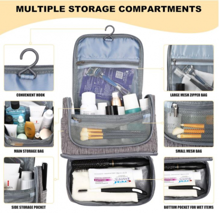 Geantă de toaletă JOZEA, cu cârlig pentru agățat, gri [3]