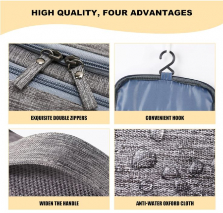 Geantă de toaletă JOZEA, cu cârlig pentru agățat, gri [4]