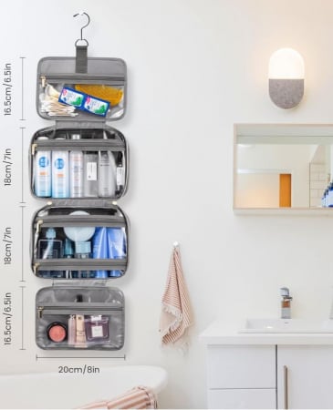 Geantă de toaletă LOVEVOOK, cu cârlig pentru agățat, gri [1]