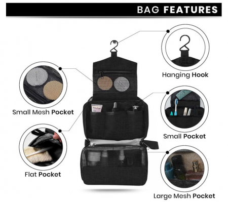 Geantă de toaletă LUNAR URBAN, cu cârlig pentru agățat, negru - OUTLET [2]