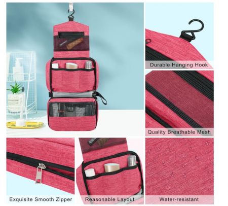 Geantă de toaletă Simpolor, cu cârlig pentru agățat, roz [2]
