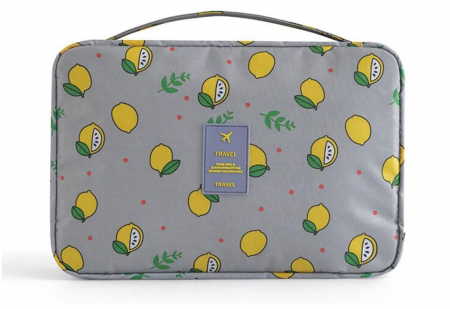 TOATE PRODUSELE - Geantă de toaletă YumSur, cu cârlig pentru agățat, gri, imprimeu cu lamaie