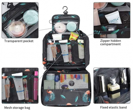 Geantă de toaletă YumSur, cu cârlig pentru agățat, gri, imprimeu cu lamaie [3]