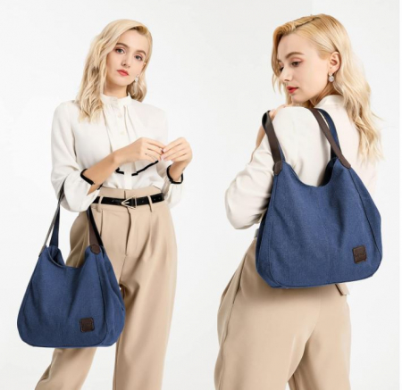 Geanta de umar pentru femei KONO, din panza, albastru [1]